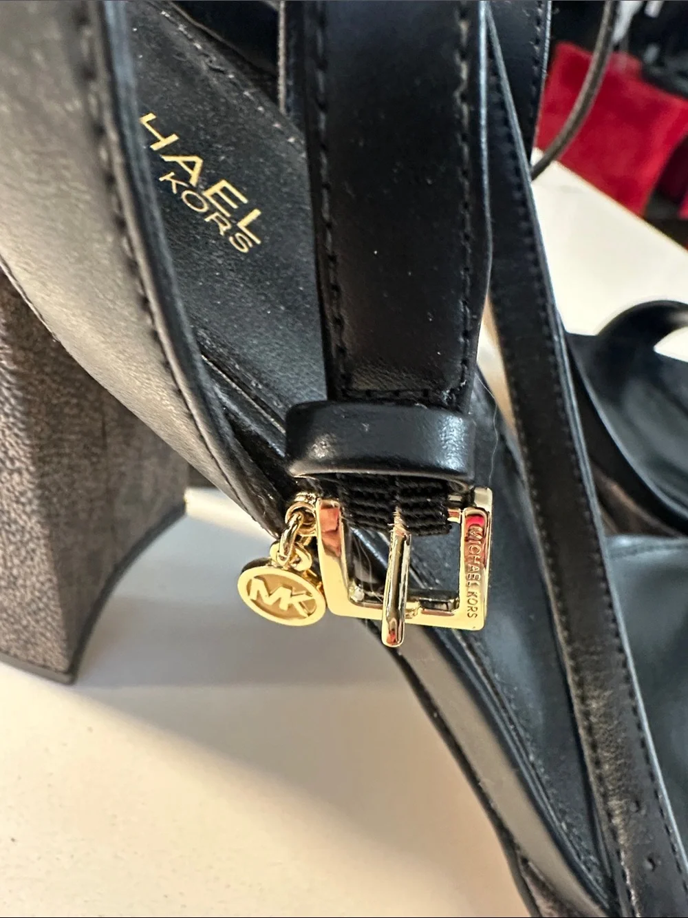 Michael Kors Black Leather Ankle-Strap Block Heels